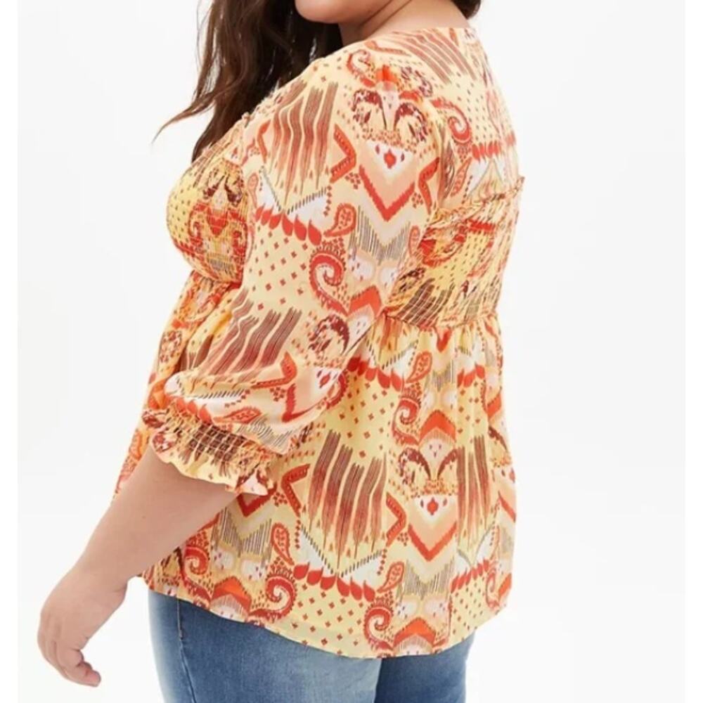 Torrid Yellow and Orange Smocked Babydoll Top Size 3 (3X) - Picture 2 of 8